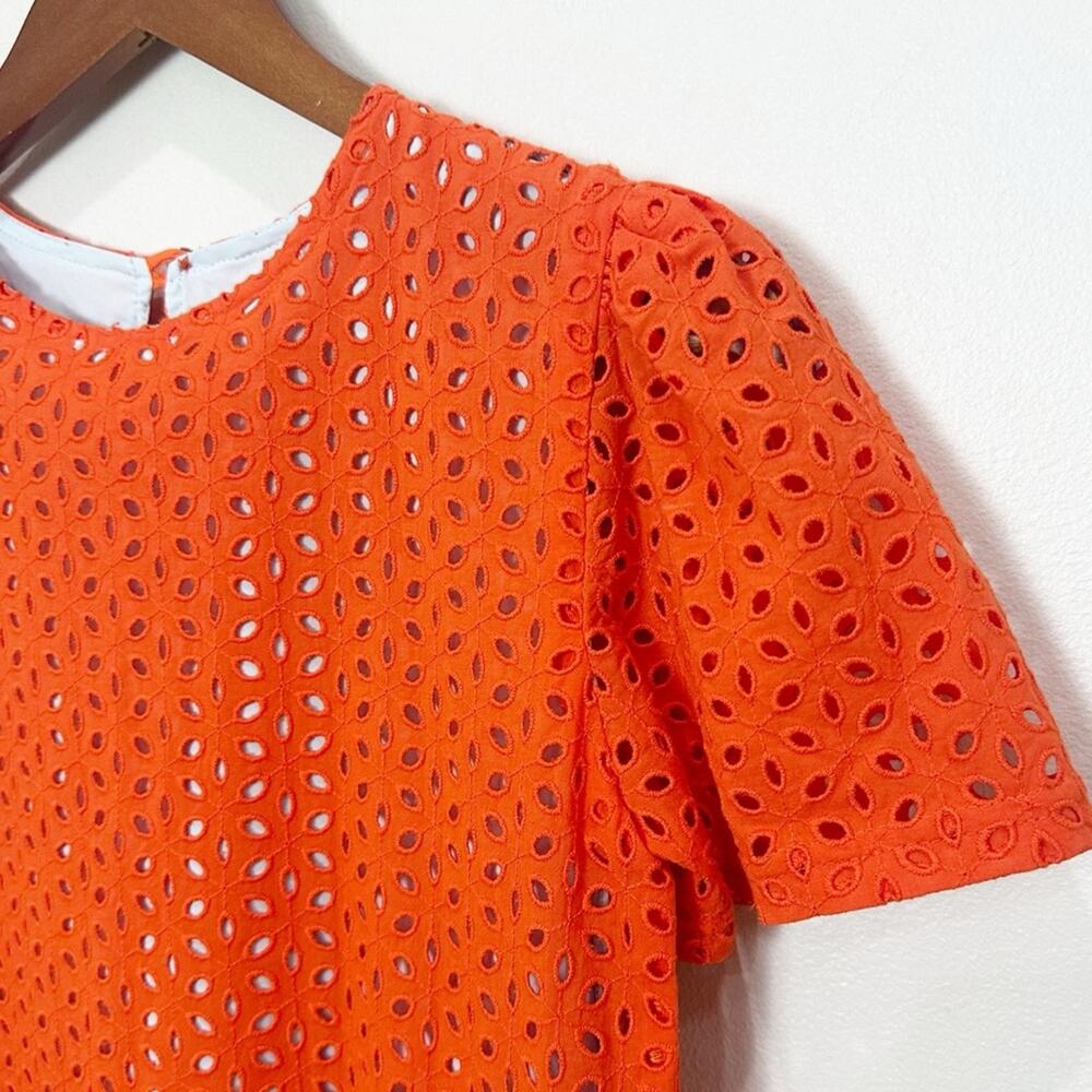 Never A Wallflower Eyelet Puff Sleeve Mini Dress Women’s Size XS Fire Orange - Picture 6 of 10